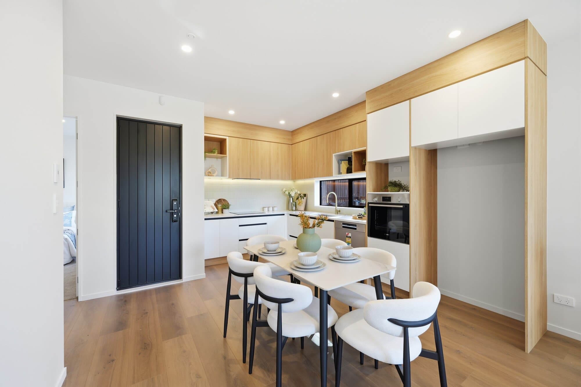 Kitchen and dining space, virtually staged