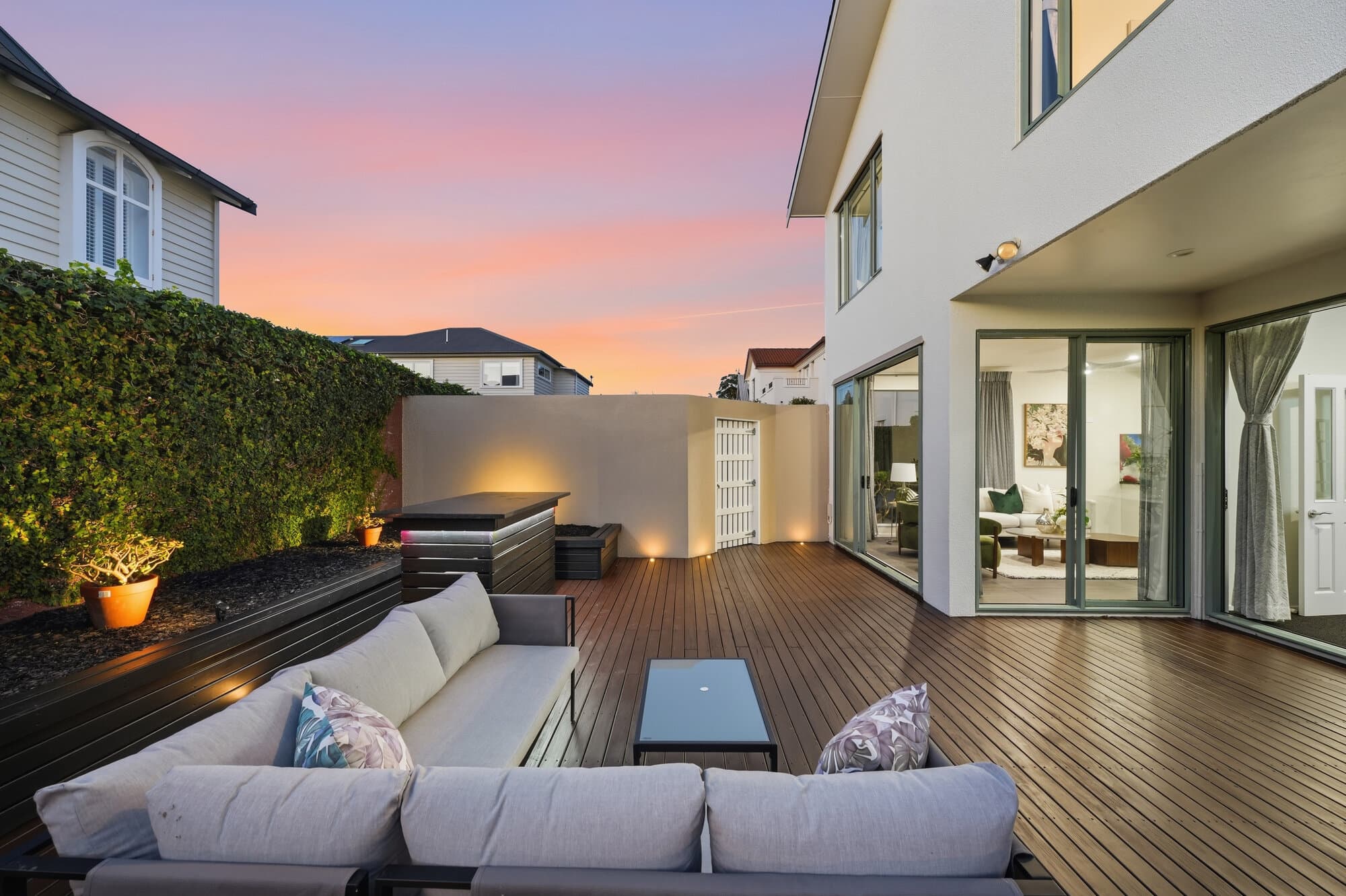 Back deck lounge at twilight