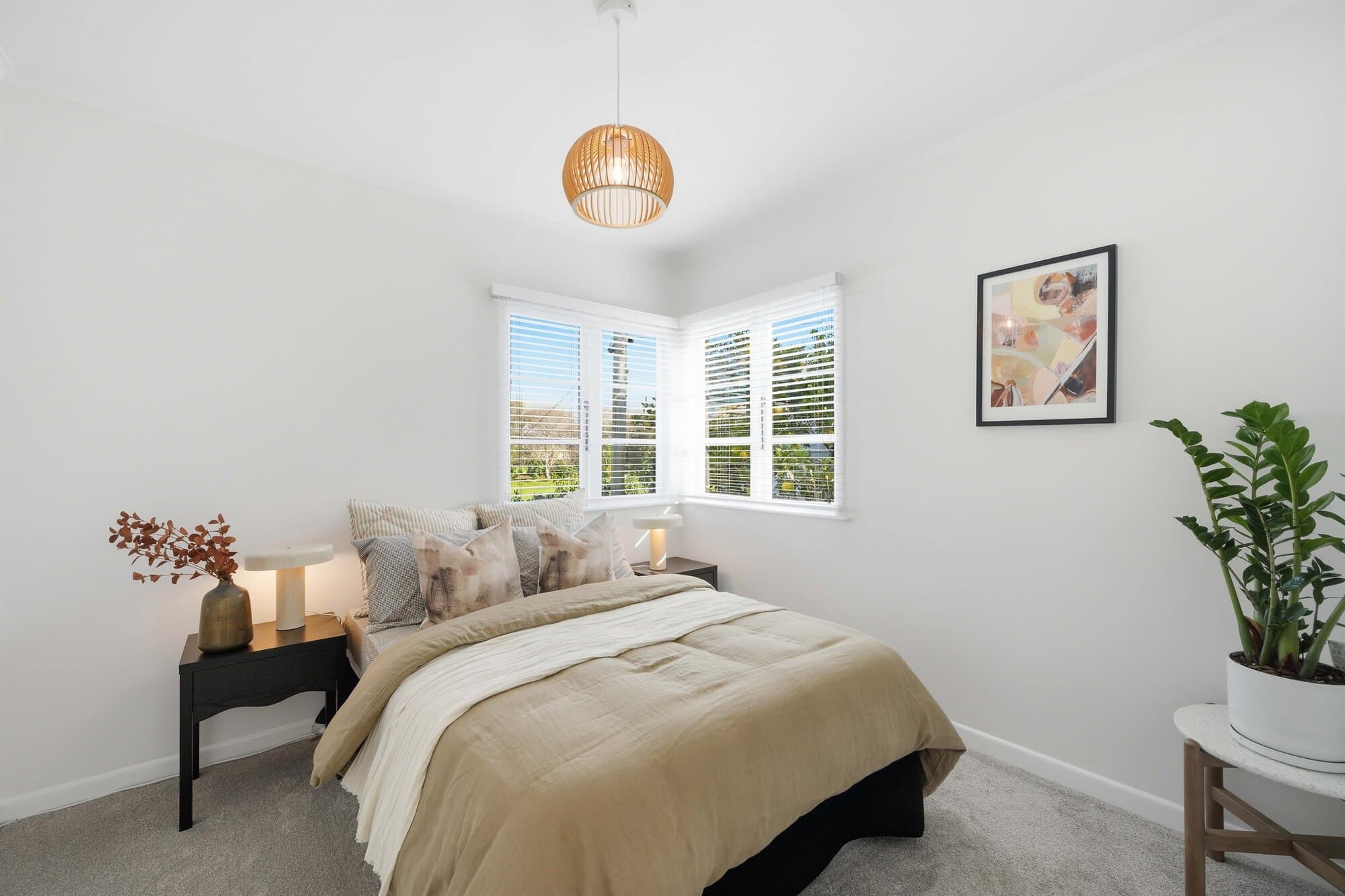 Bedroom styled in warm tones